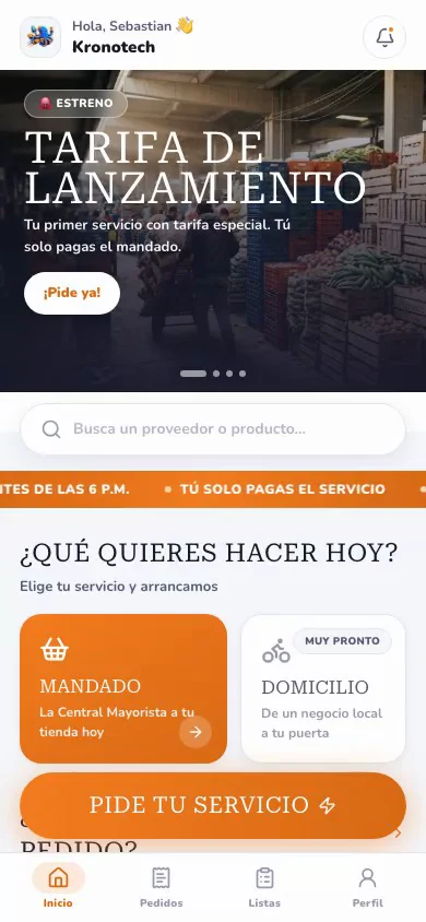 La app de Es pa' hoy: elegir el servicio, ver los mayoristas y seguir la ruta del pedido